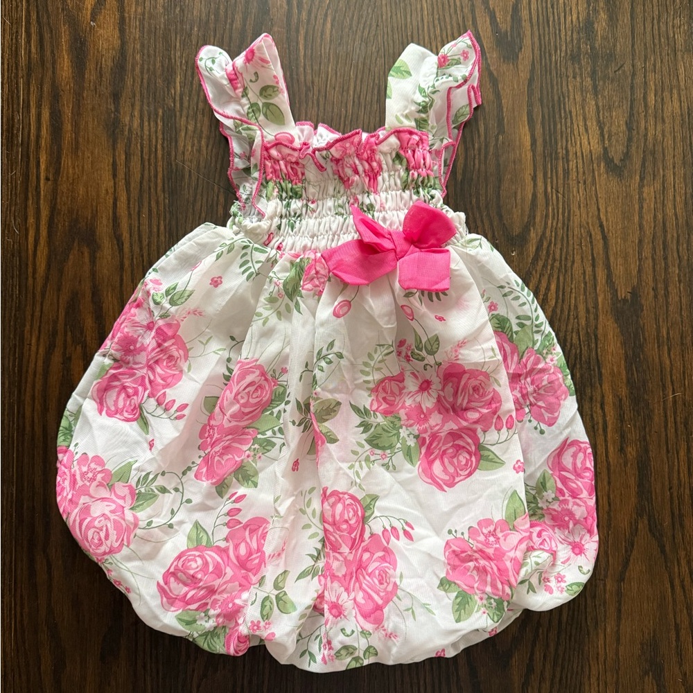 Bon Bebe Baby Girl Floral Romper White and Pink Size 18 Month Snaps